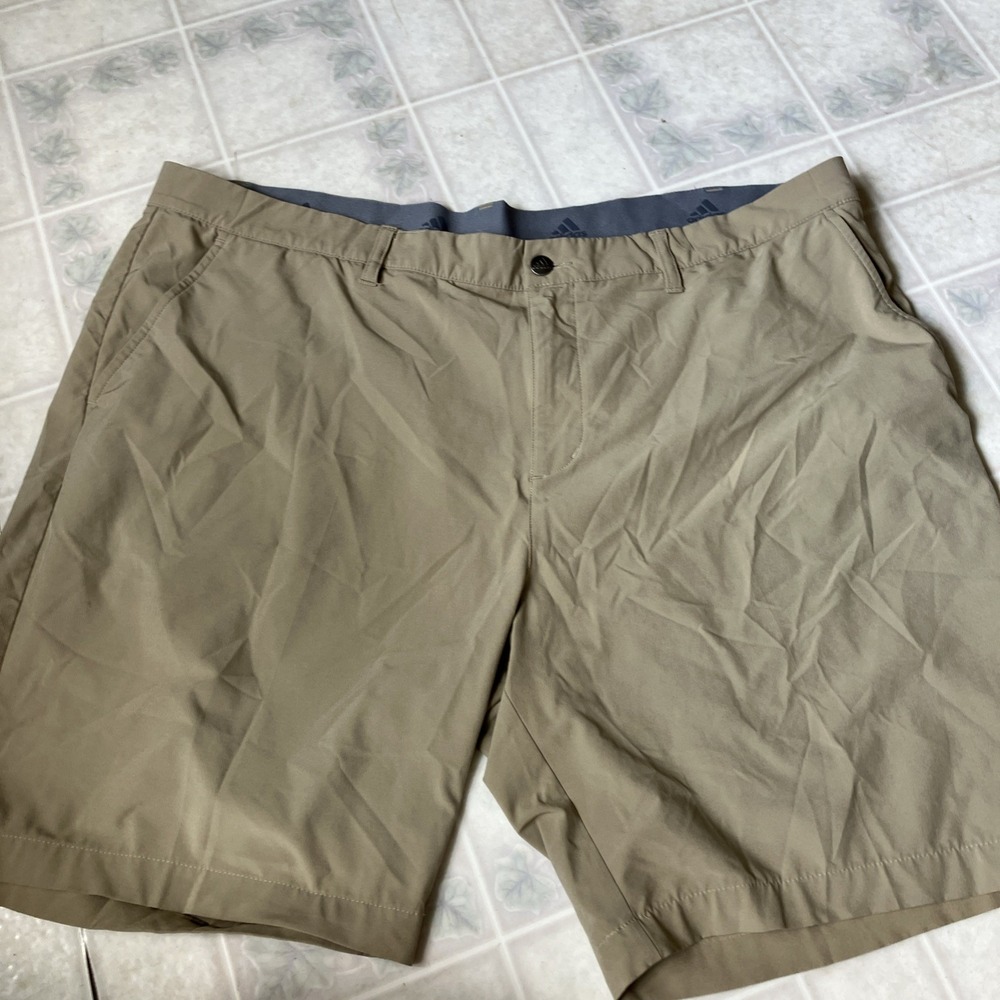 Adidas Primegreen Golf Shorts Men 40 Tan Trefoil Logo Mid Rise Athletic‎ Tennis